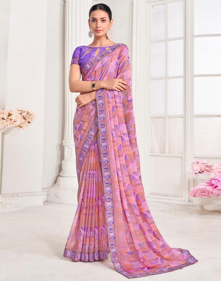 Purple Chiffon Printed Saree