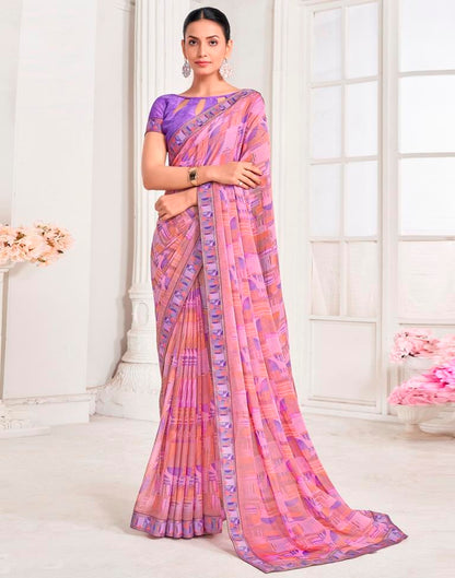 Purple Chiffon Printed Saree