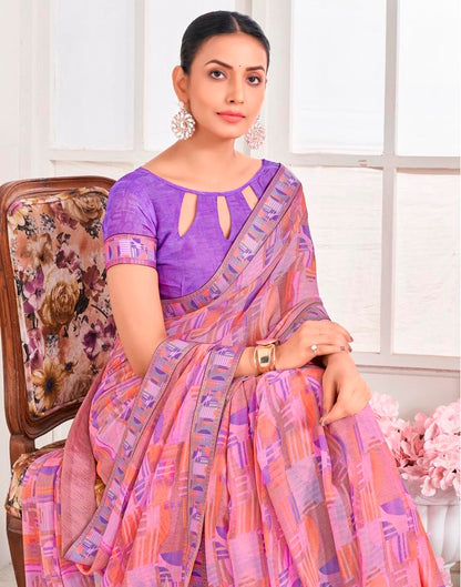 Purple Chiffon Printed Saree