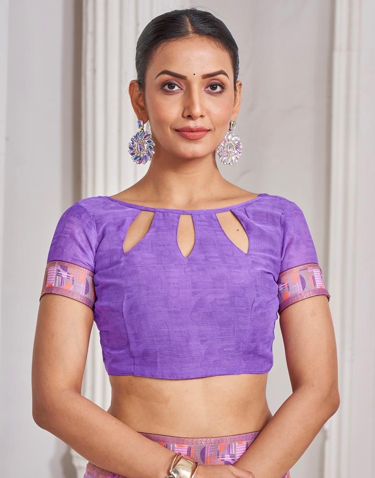 Purple Chiffon Printed Saree