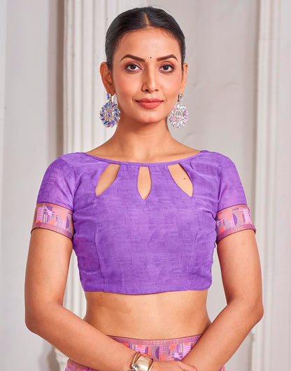 Purple Chiffon Printed Saree