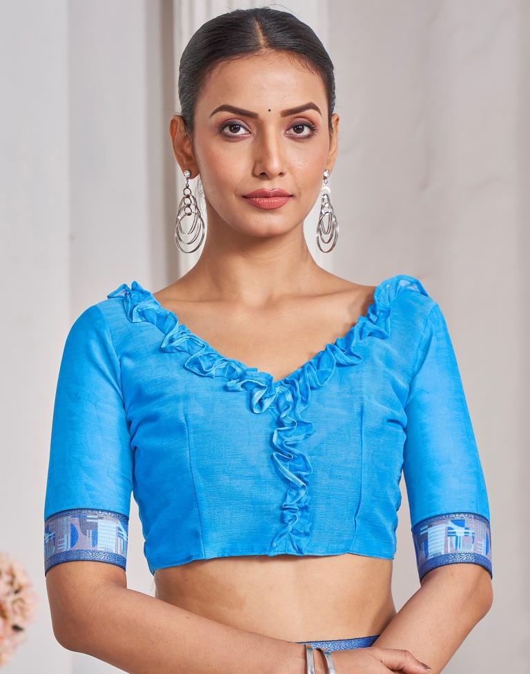 Blue Chiffon Printed Saree