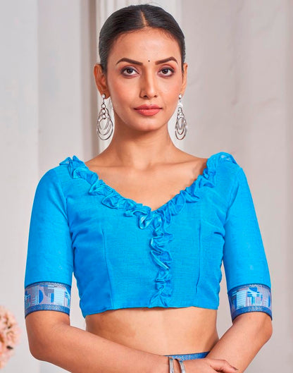 Blue Chiffon Printed Saree