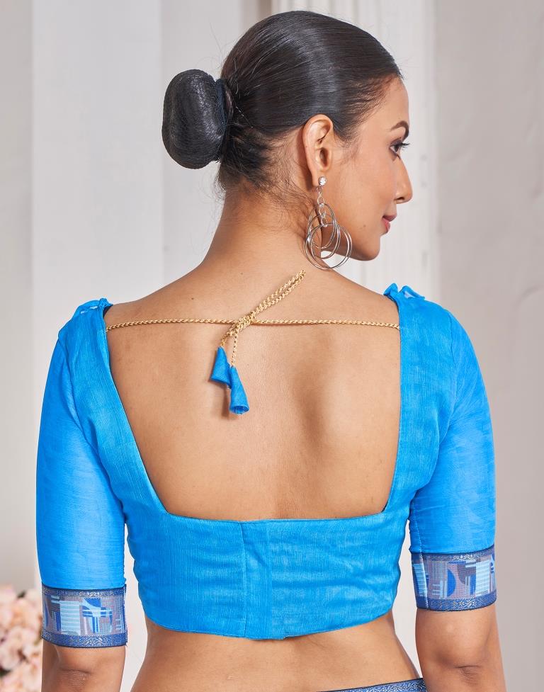Blue Chiffon Printed Saree
