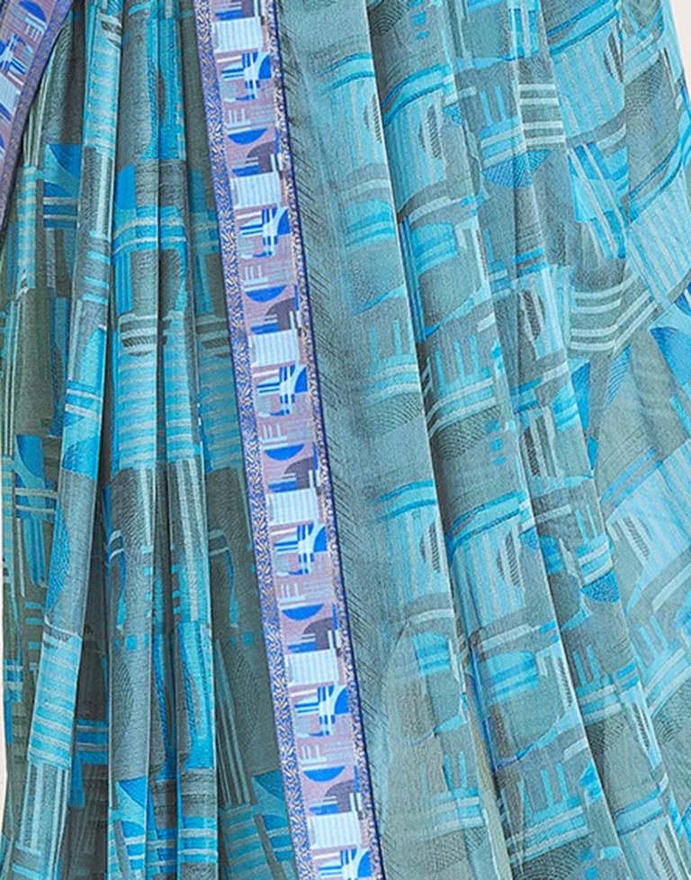 Blue Chiffon Printed Saree