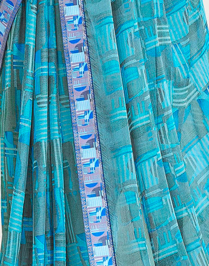 Blue Chiffon Printed Saree