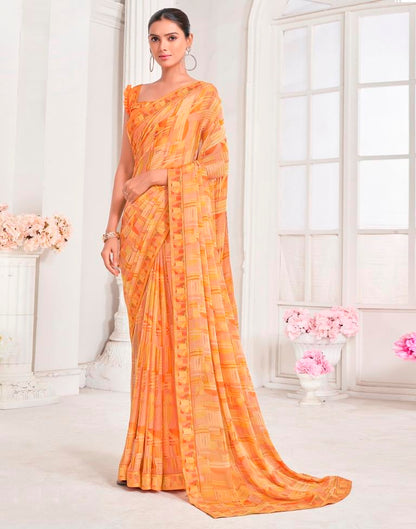 Orange Chiffon Printed Saree