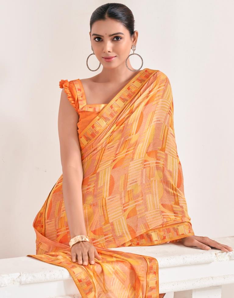 Orange Chiffon Printed Saree