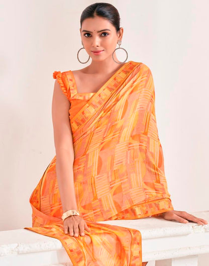 Orange Chiffon Printed Saree