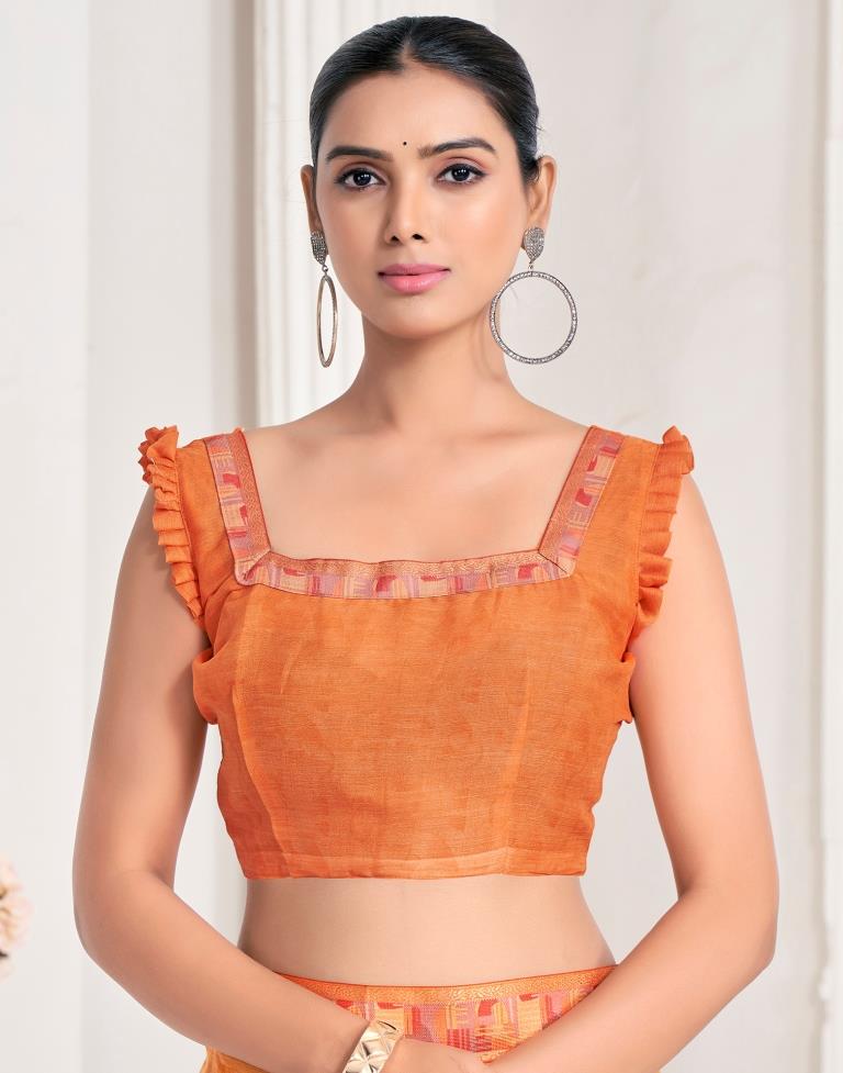 Orange Chiffon Printed Saree