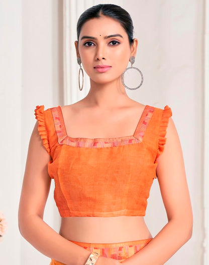 Orange Chiffon Printed Saree