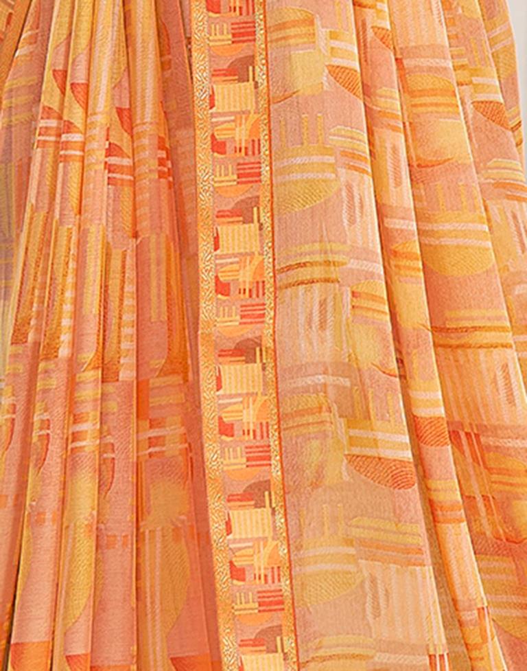 Orange Chiffon Printed Saree