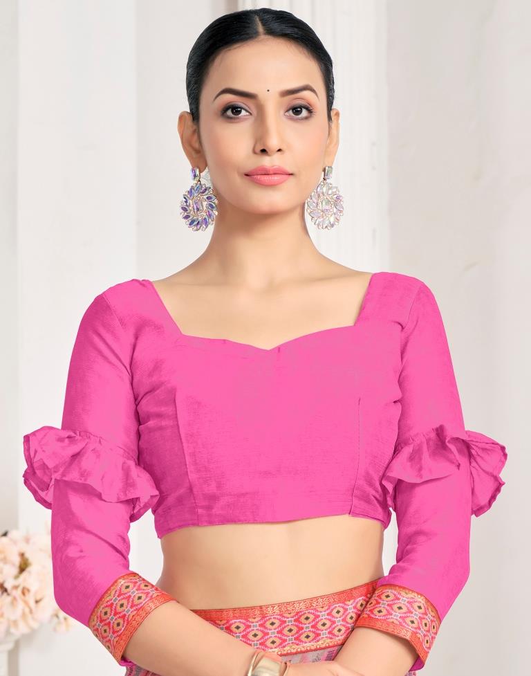 Pink Chiffon Printed Saree