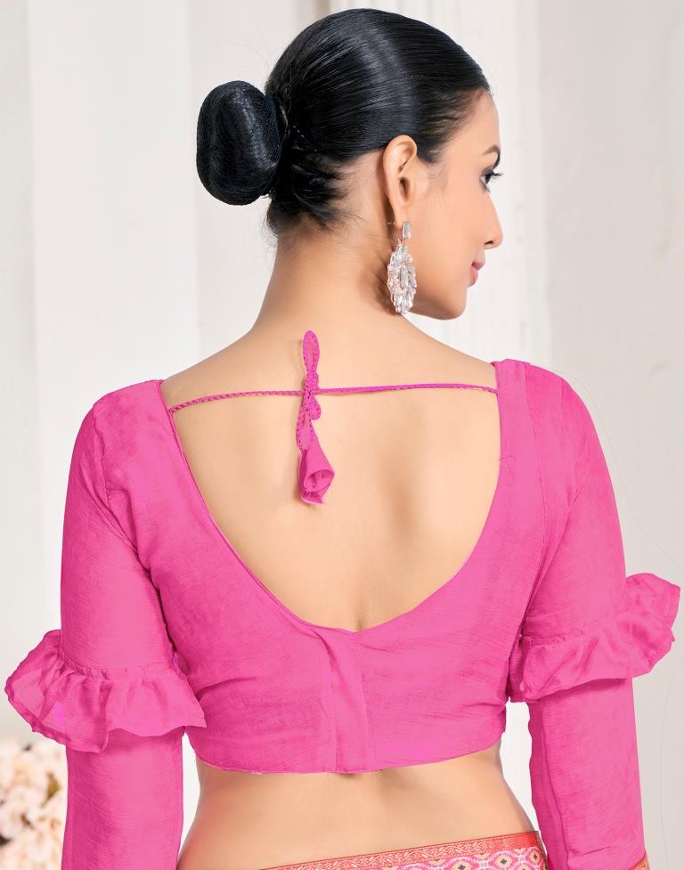 Pink Chiffon Printed Saree