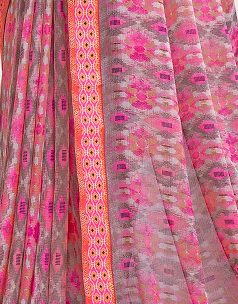 Pink Chiffon Printed Saree