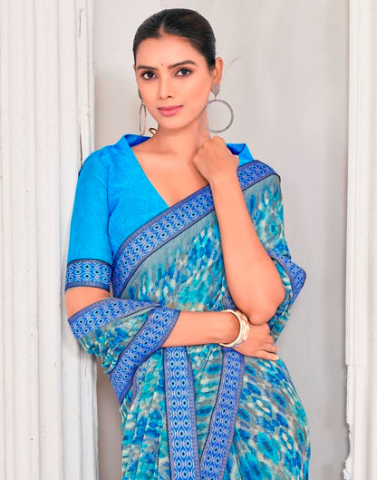 Blue Chiffon Printed Saree