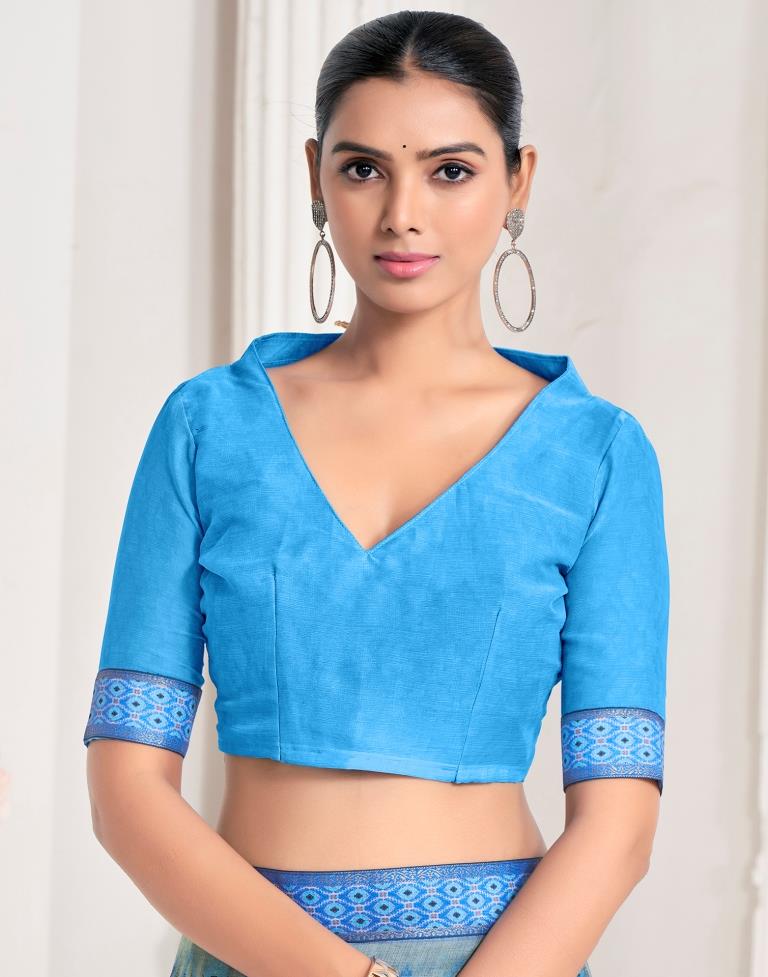 Blue Chiffon Printed Saree