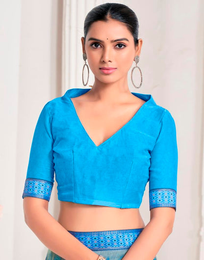 Blue Chiffon Printed Saree