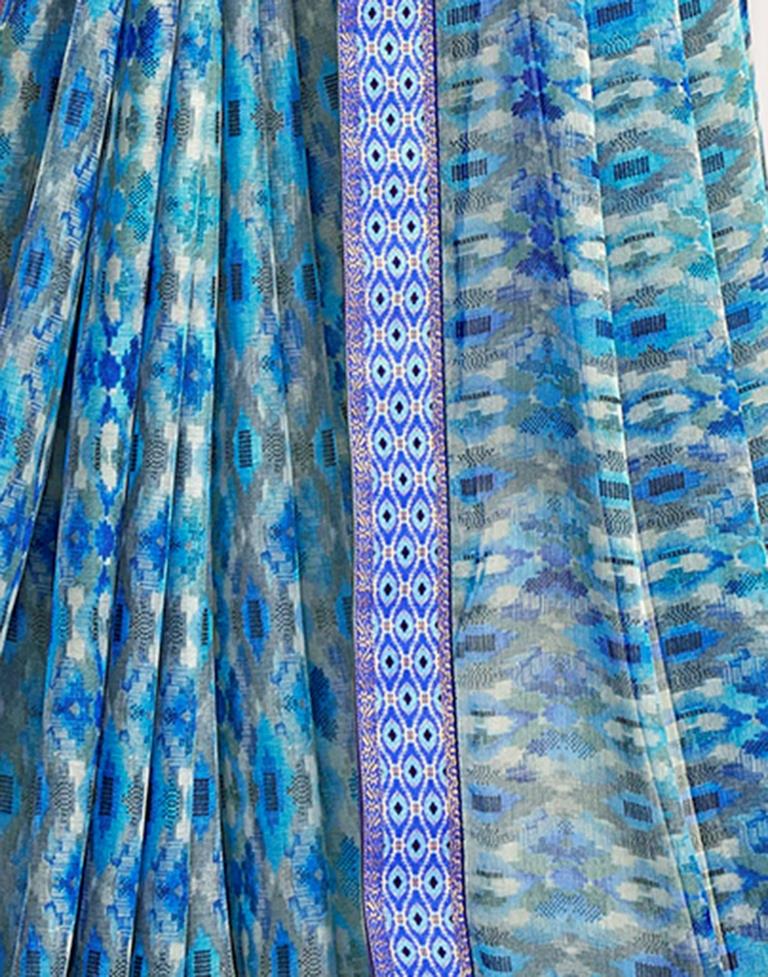 Blue Chiffon Printed Saree