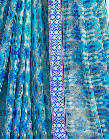 Blue Chiffon Printed Saree
