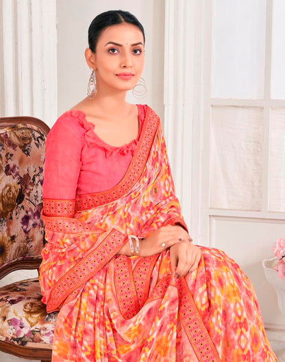 Peach Chiffon Printed Saree