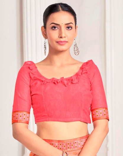 Peach Chiffon Printed Saree
