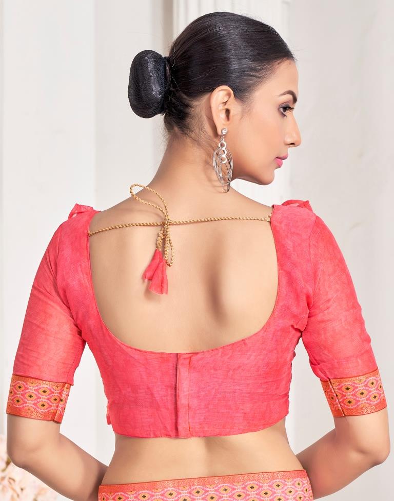 Peach Chiffon Printed Saree