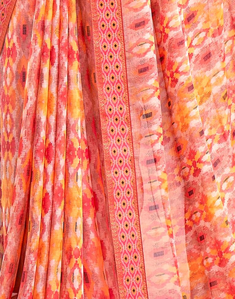 Peach Chiffon Printed Saree