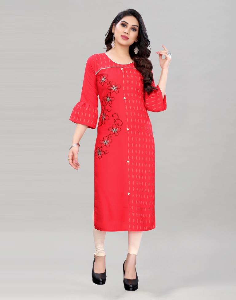 Red Hand Work Rayon Kurti | Sudathi