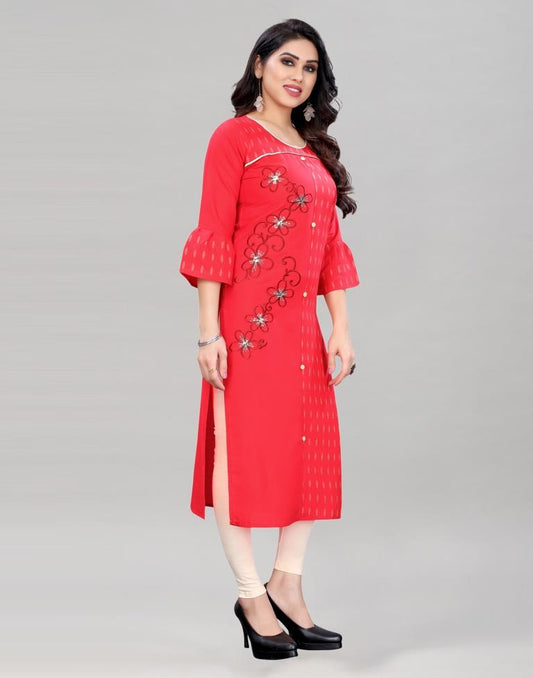 Red Hand Work Rayon Kurti | Sudathi