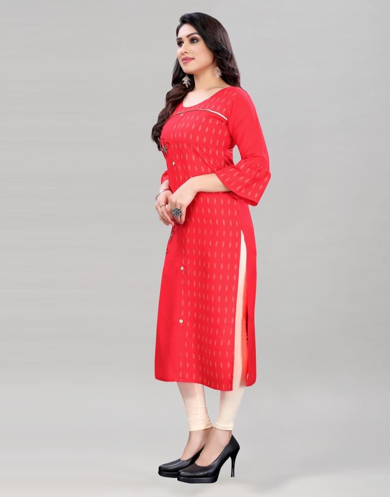 Red Hand Work Rayon Kurti | Sudathi