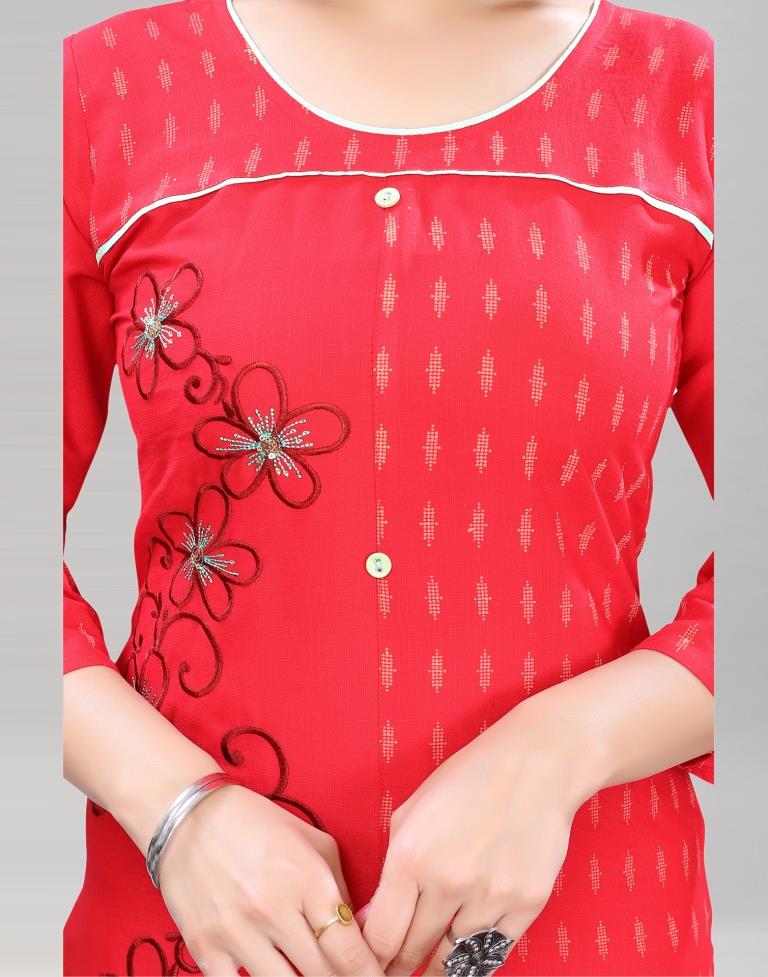 Red Hand Work Rayon Kurti | Sudathi
