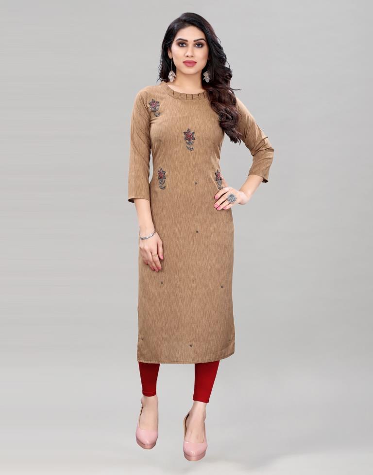 Light Brown Embroidered Kurti | Sudathi