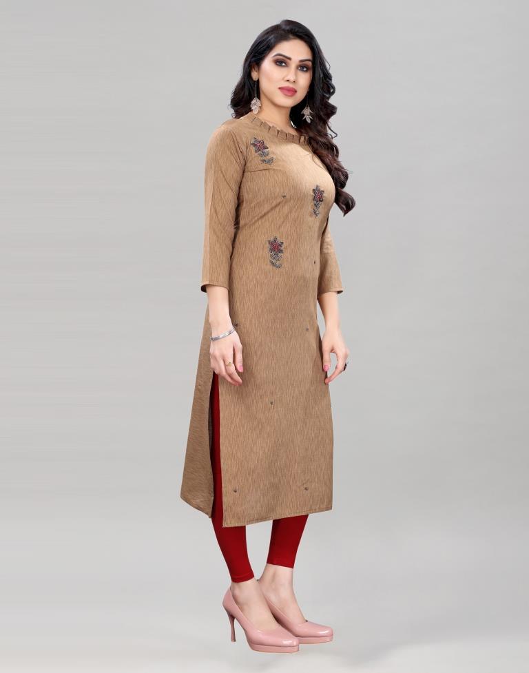 Light Brown Embroidered Kurti | Sudathi