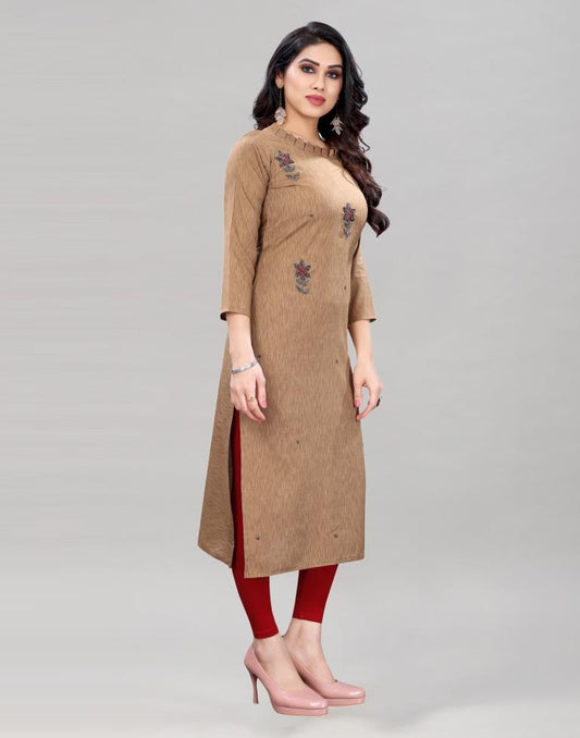 Light Brown Embroidered Kurti | Sudathi