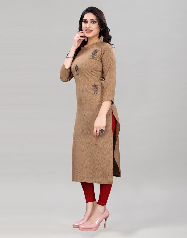 Light Brown Embroidered Kurti | Sudathi