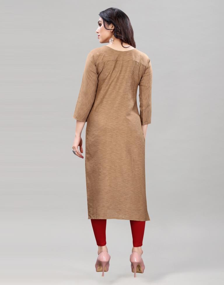 Light Brown Embroidered Kurti | Sudathi