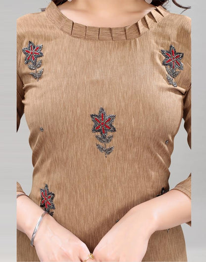 Light Brown Embroidered Kurti | Sudathi