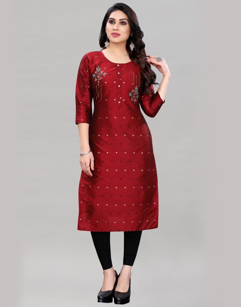 Maroon Hand Work Taffeta Kurti | Sudathi