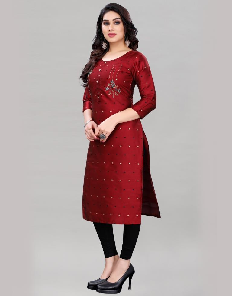 Maroon Hand Work Taffeta Kurti | Sudathi