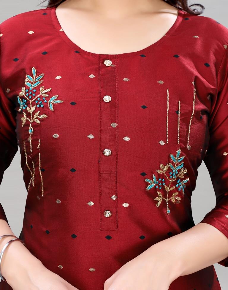Maroon Hand Work Taffeta Kurti | Sudathi