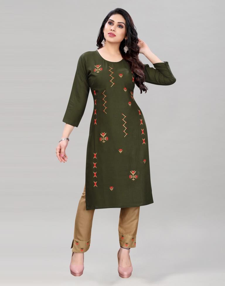 Mahendi Green Embroidered Kurti | Sudathi