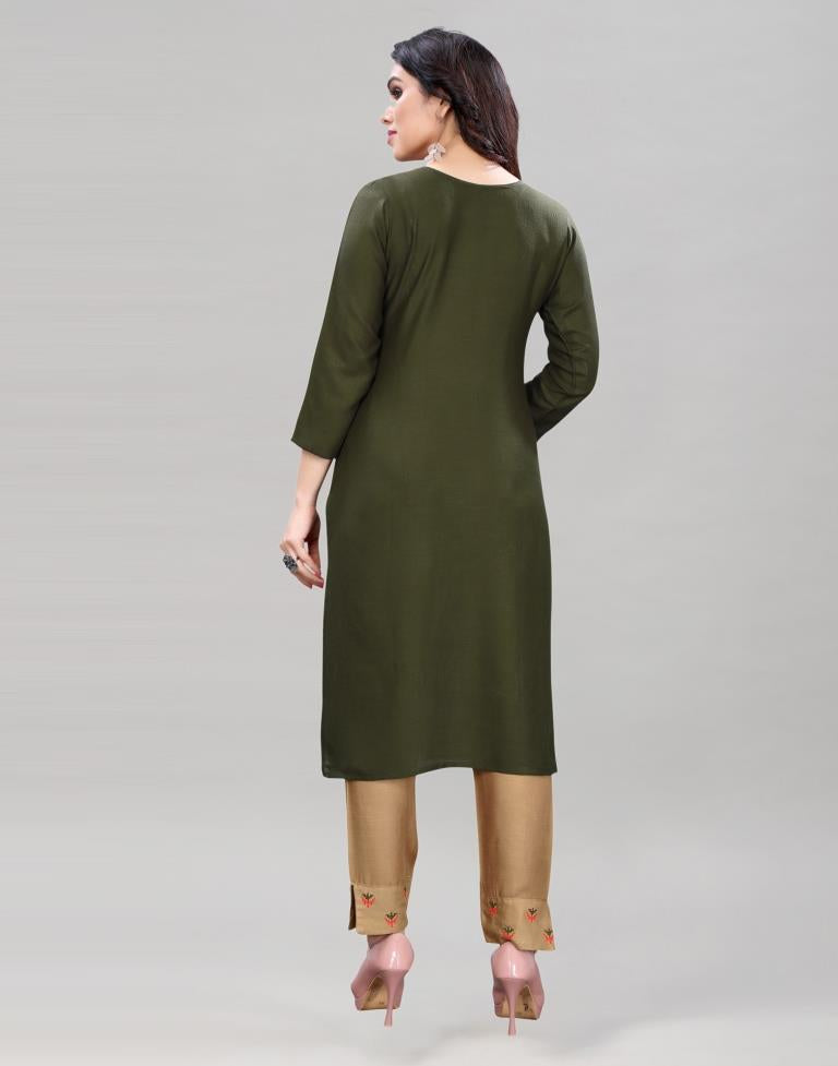 Mahendi Green Embroidered Kurti | Sudathi