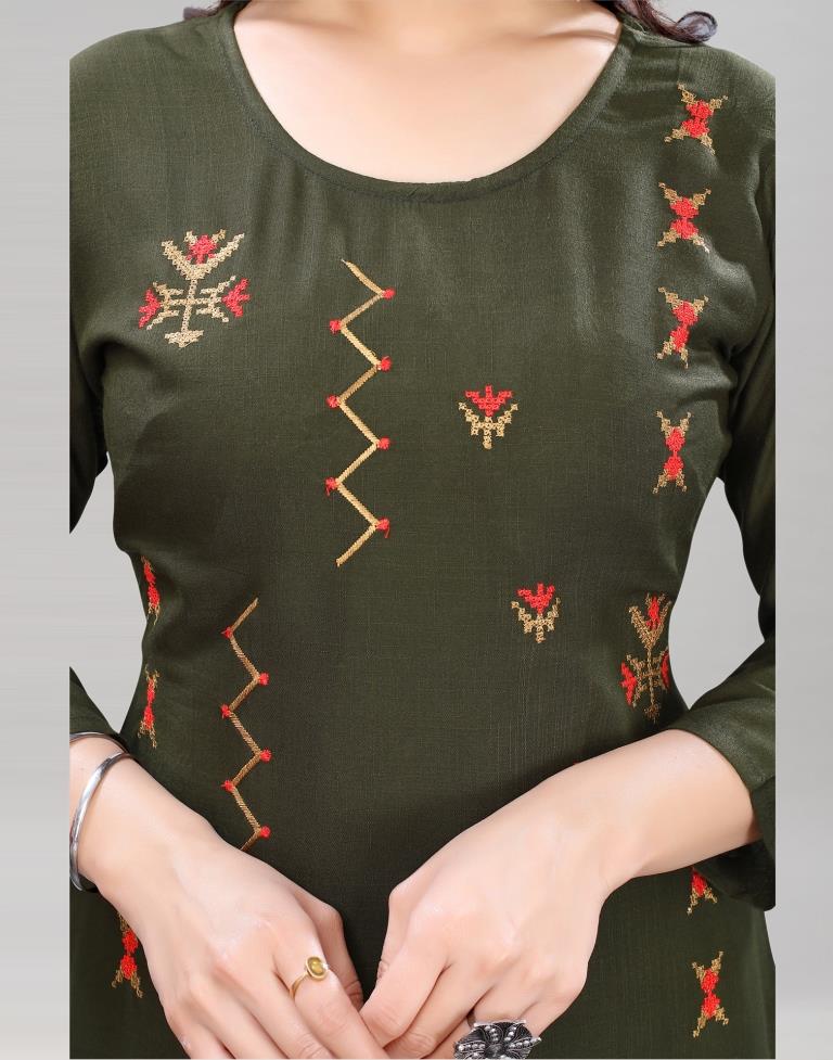 Mahendi Green Embroidered Kurti | Sudathi