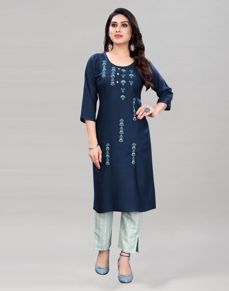 Blue Embroidered Kurti | Sudathi