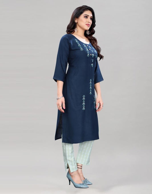 Blue Embroidered Kurti | Sudathi