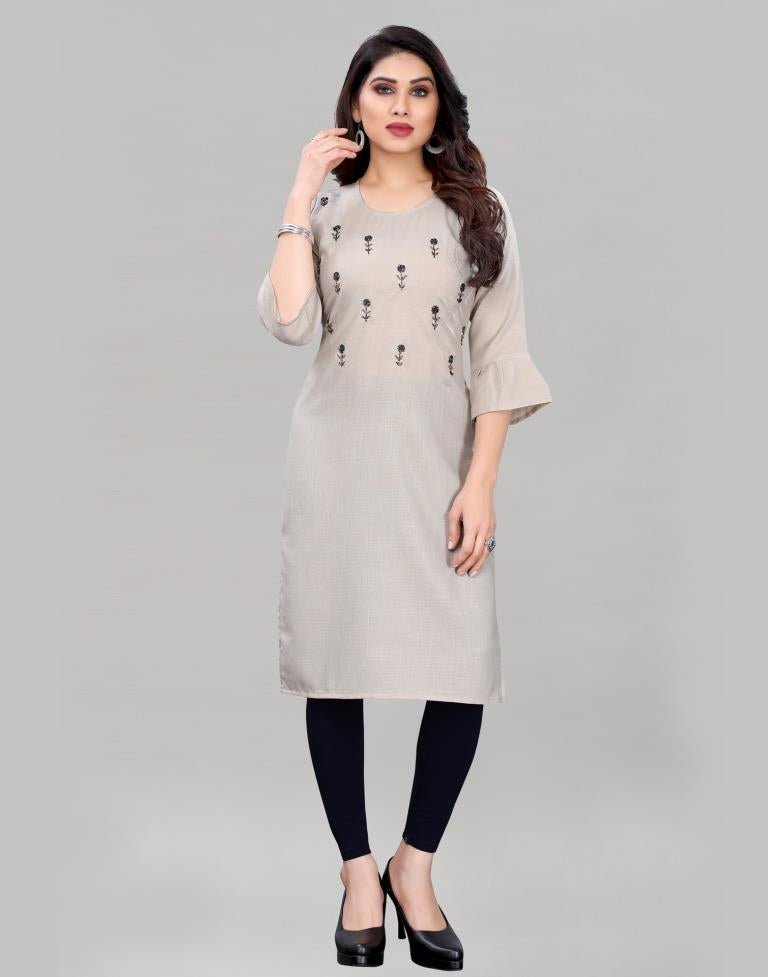 Grey Hand Work Rayon Slub Kurti | Sudathi