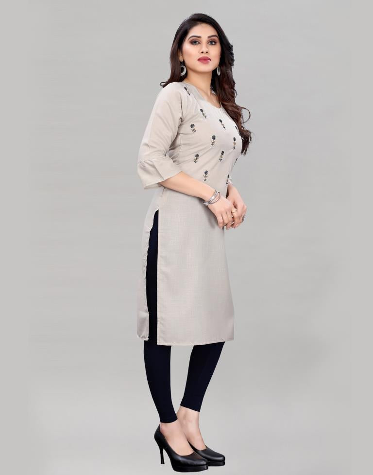 Grey Hand Work Rayon Slub Kurti | Sudathi