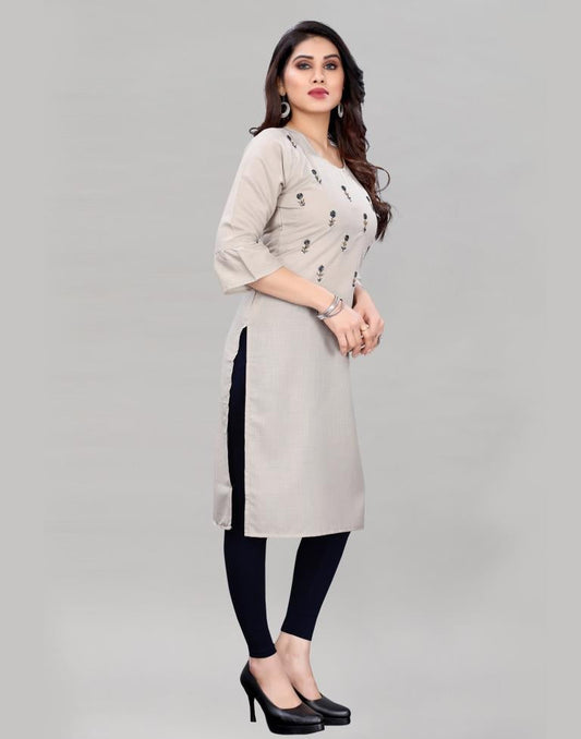 Grey Hand Work Rayon Slub Kurti | Sudathi