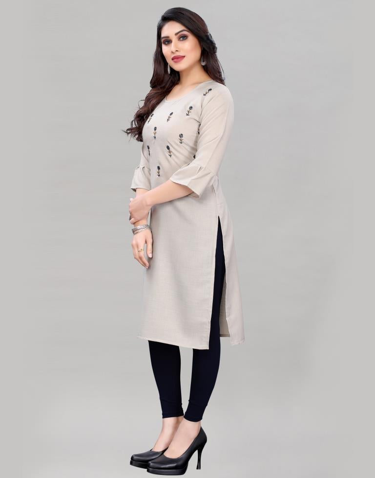 Grey Hand Work Rayon Slub Kurti | Sudathi